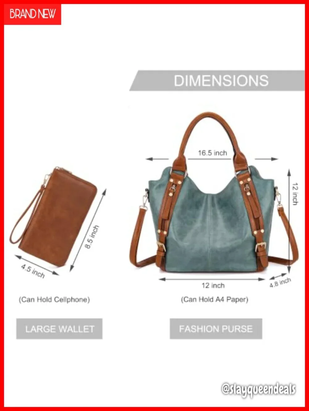 Large Hobo Handbag Crossbody Wallet Set Vegan Leather 2PCS